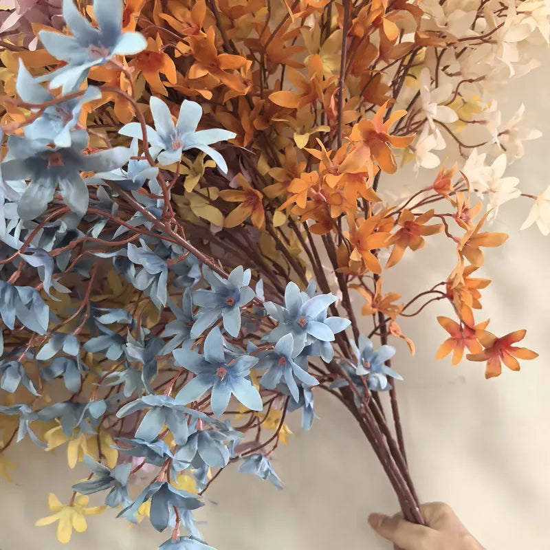 bouquet artificiel fleurs naturelles bleu orange jaune blanc intérieur décoration mariage anniversaire pendaison crémaillère