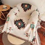tapis géométrique polyester coton beige marron vert bleu triangles carrés ethnique moderne portable pique