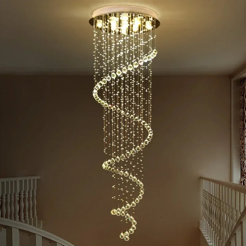 suspension lumineuse moderne cristal transparent argenté spirale élégante chaîne suspendue lumière décoration maison
