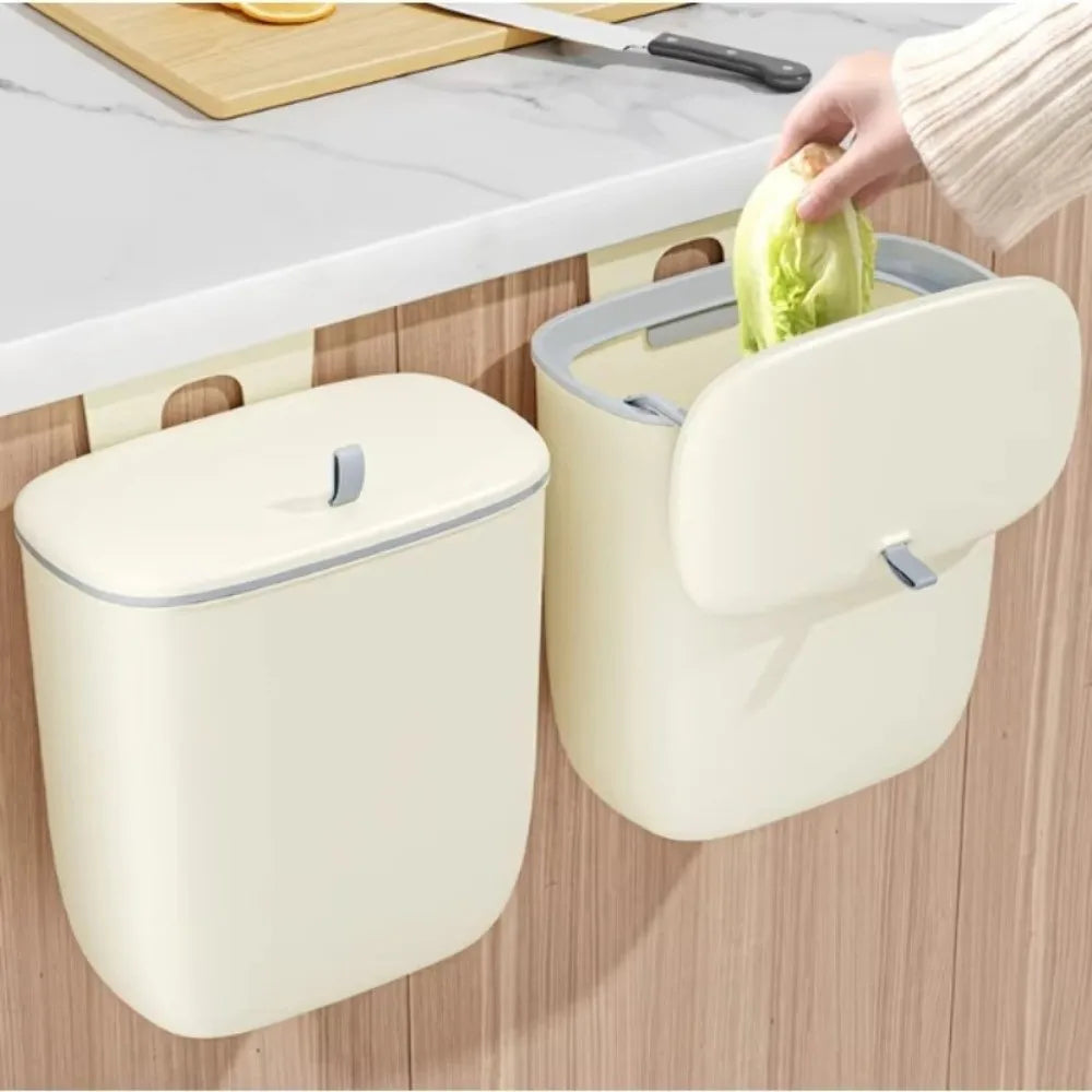 poubelles suspendues cuisine maison beige gris lisse modernes minimalistes 12l 8l attache métallique déchets