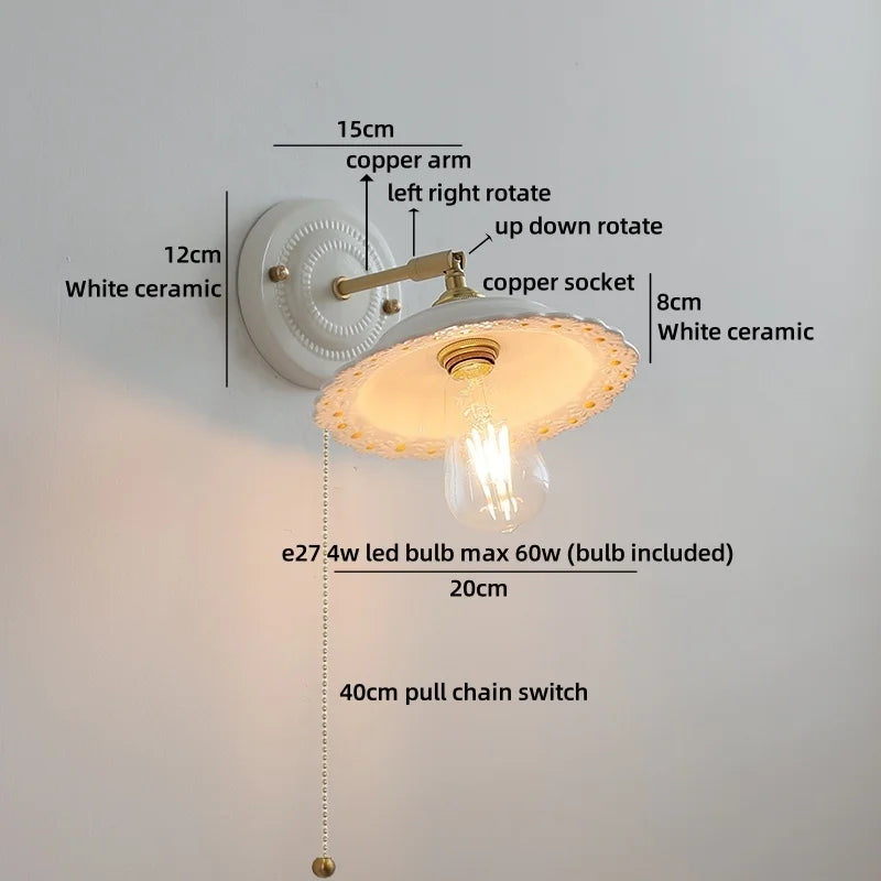 lampe murale fleurs bleues blanc doré LED classique vis fixation 4W max 60W