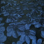 tissu polyester jacinthe fleurs stylisées résistance intempéries largeur 155cm couleurs bleu noir opacité