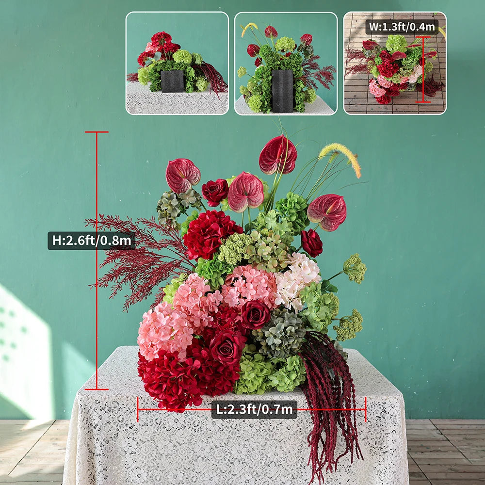 bouquet artificiel rouge rose hortensia anthurium arrangement floral décoration événement table maisonextérieur classic