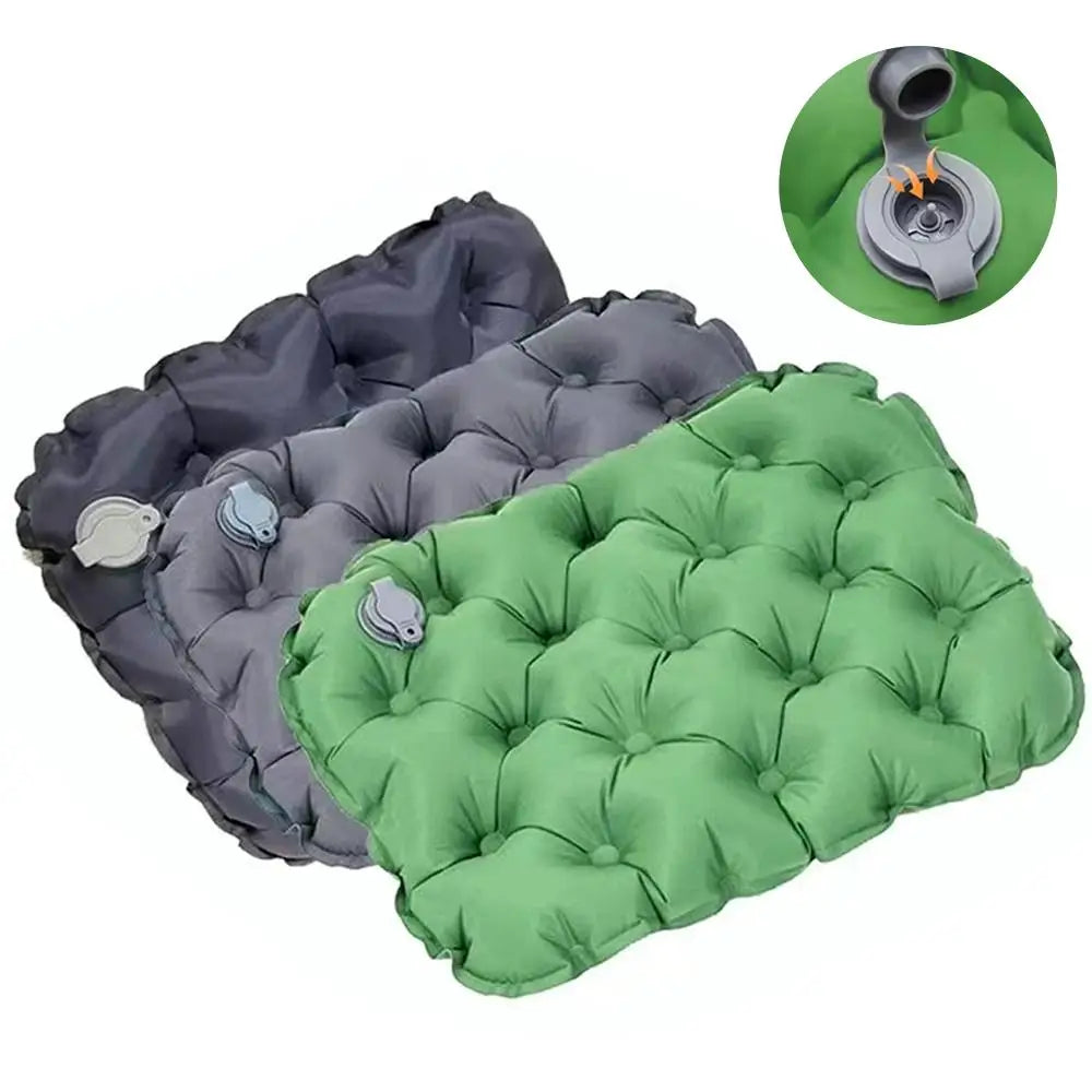 coussin d'air gonflable portable vert gris bleu tufté moderne valve inflation dégonflement nylon