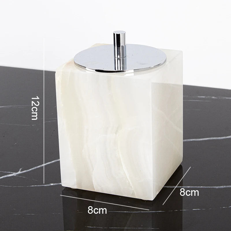 ensemble salle bain marbre onyx blanc distributeur savon porte brosse dents plateau luxe