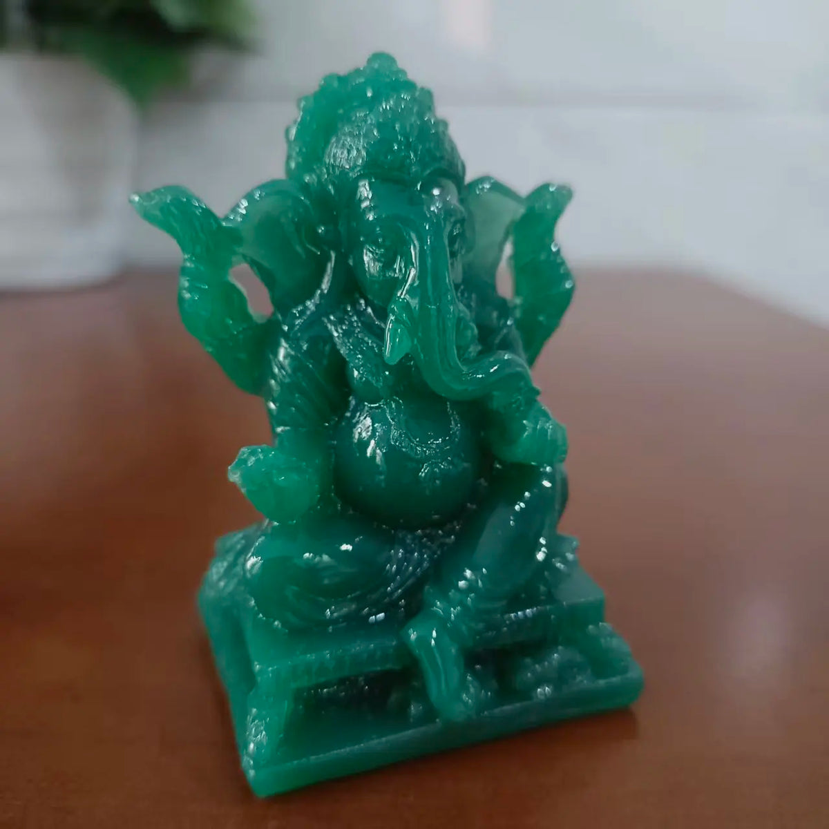 statue ganesha vert résine artisanale bouddhiste éléphant décor maison fengshui porte bonheur bronzé sculpté