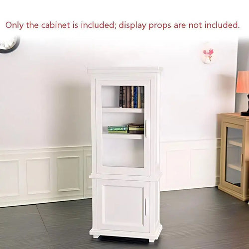 miniature bookshelf blanc texture bois classique livres porte vitrée décoration poupée accessoire rangement maison