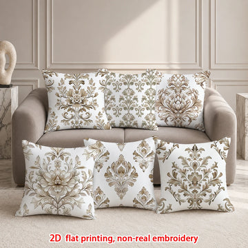 housses coussin décoratives motif floral damassé classique beige blanc marron clair élégantes maison pièces