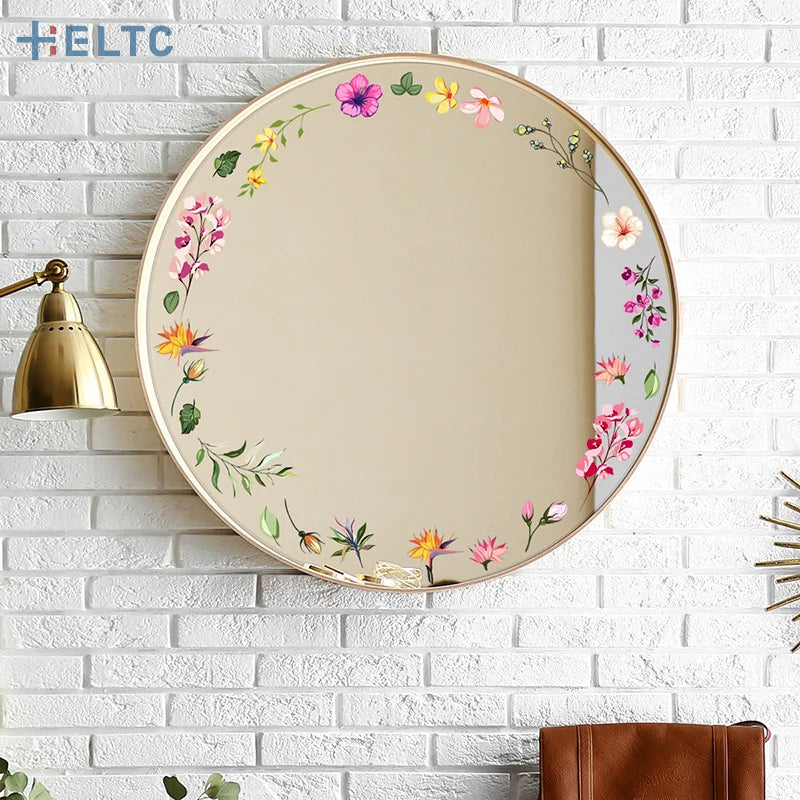 miroir fleur multicolore classique deco salle bains chambre filles acrylique beige doré opacité