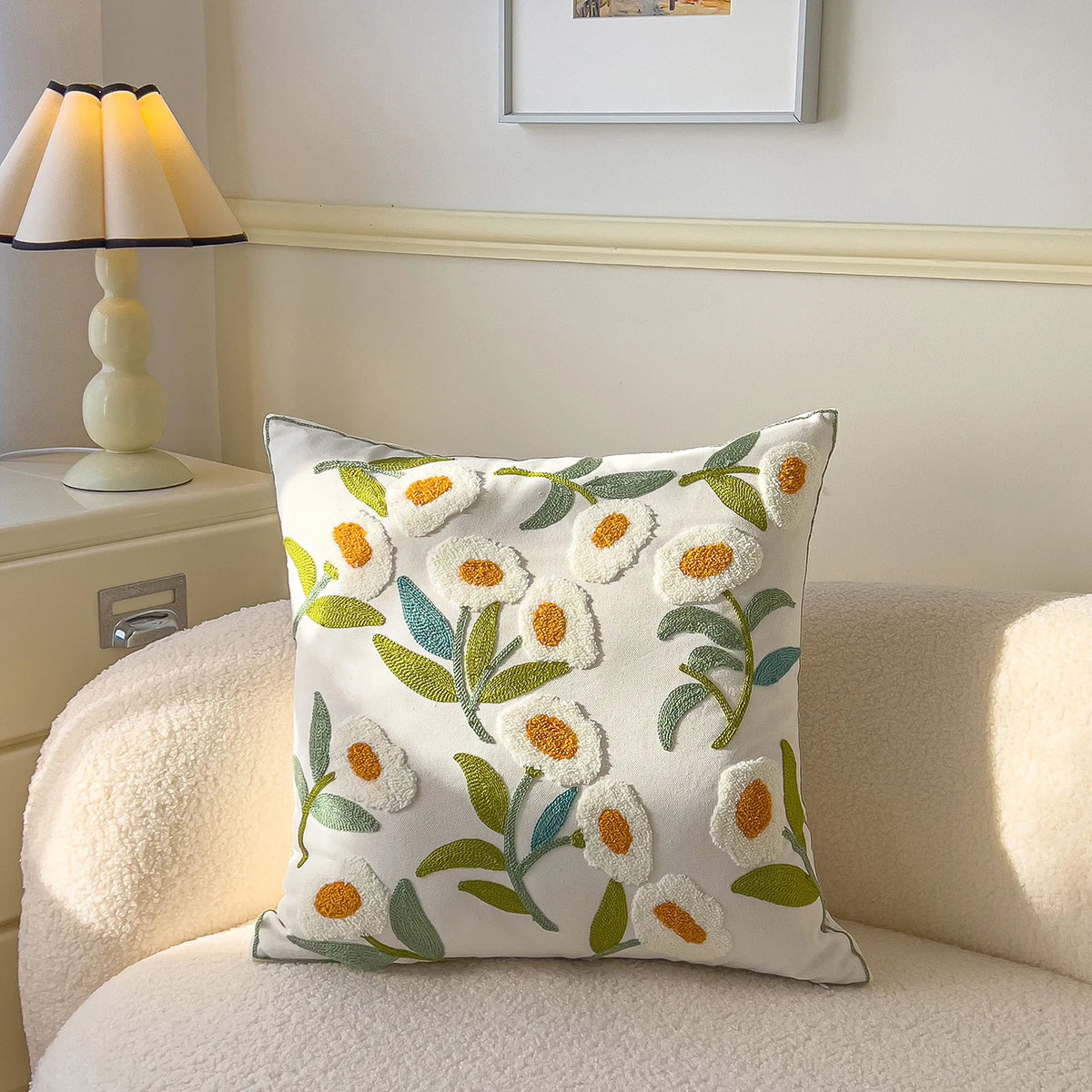 taies d'oreiller brodées motifs floraux coton polyester 45x45cm couleurs variées décoration intérieure coussins décoratifs