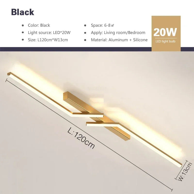 lampe moderne minimaliste noir blanc rectangulaire lisse 60cm 80cm 100cm 120cm led stepless dimming