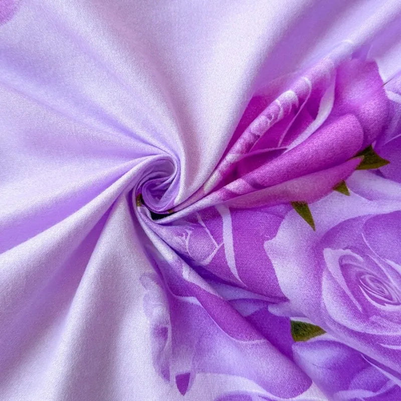 drap lit moderne violet blanc motifs roses floral taille 120x200 150x200 180x200 200x220 90x200