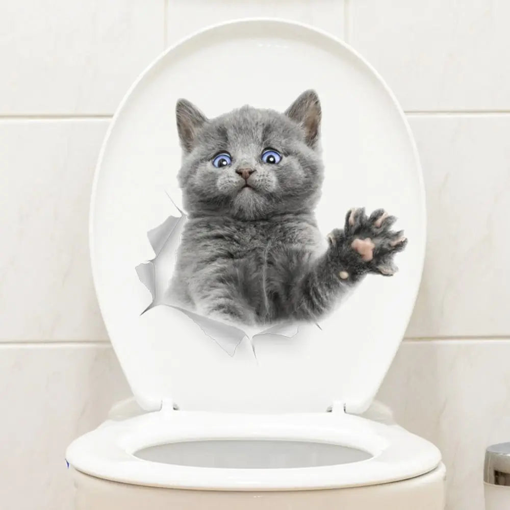 sticker toilette 3d chatons adhésif gris beige orange bleu moderne pvc opaque salle bains