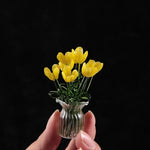bouquet artificiel violet jaune vert blanc bleu orange feuilles vertes miniature vase transparent six