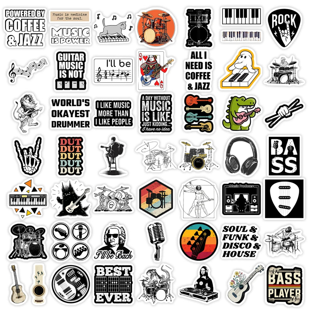 sticker musical vinyle waterproof jazz rock animal lettres instruments graphiques