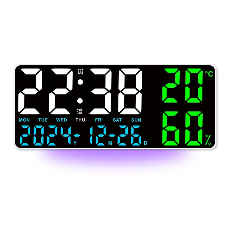 horloge murale digitale noir bleu vert compte rebours température humidité moderne lumineuse