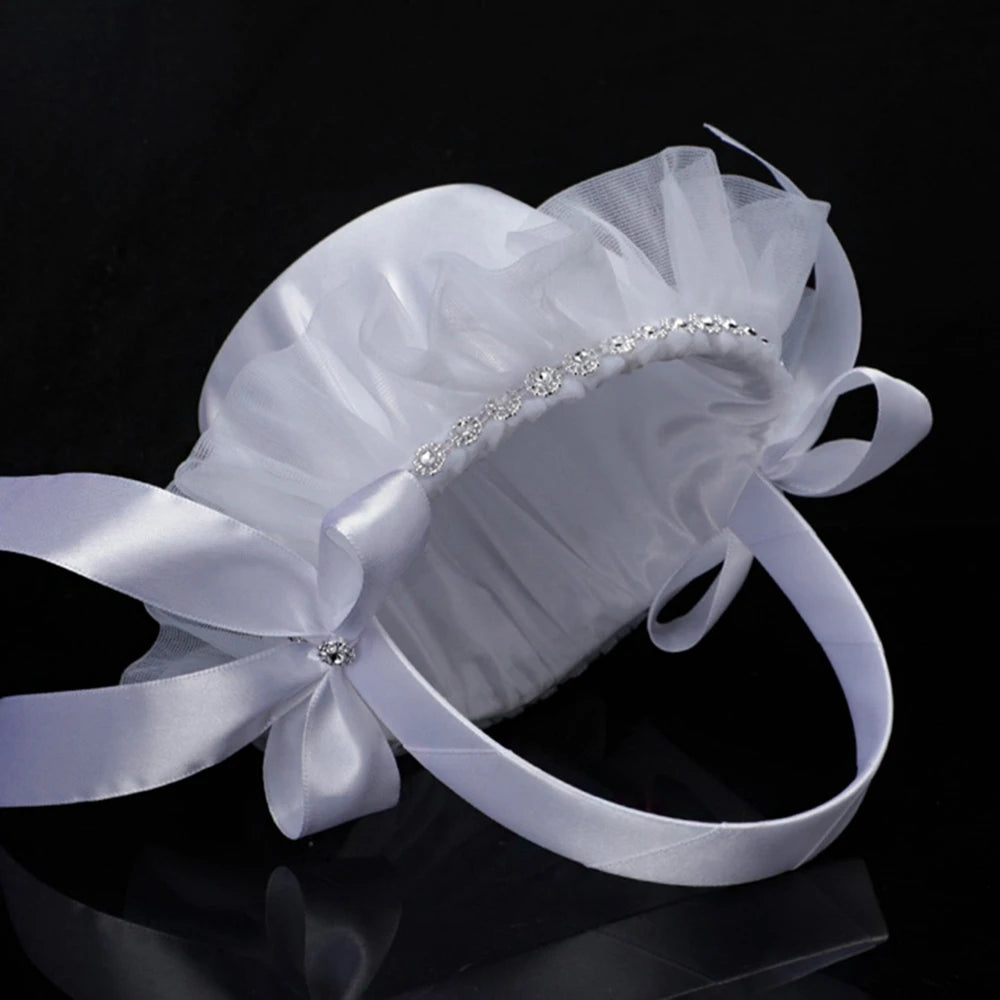 panier mariage blanc tulle plissé rubans satin strass nœuds élégant romantique festif