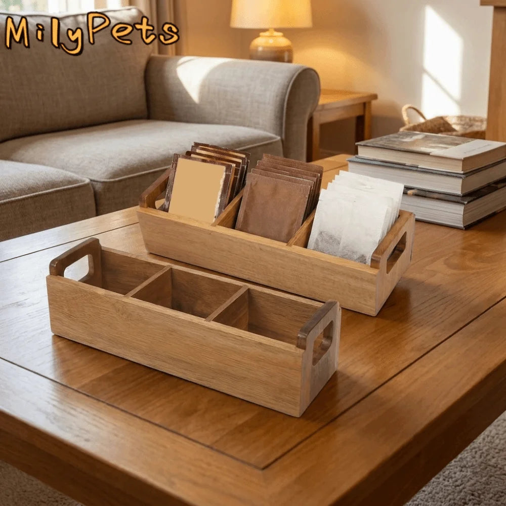 boîte thé bois compartiments rangement moderne poignées métal sache ts thé
