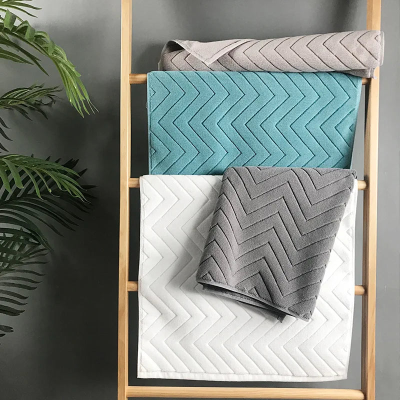tapis bain coton antidérapant gris bleu turquoise moderne 75x45 cm zigzag absorbant salon salle