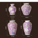 vases chinois classiques violet blanc motifs fleurs vertes opaques arrangement