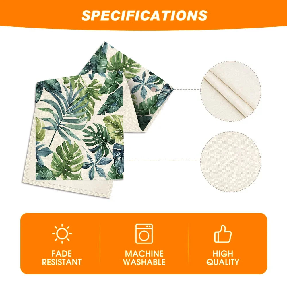 chemin table feuilles tropicales 100% lin vert beige moderne salon été