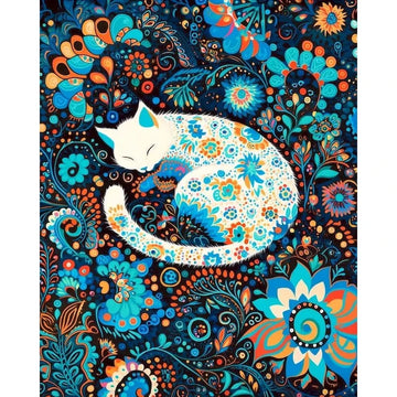 peinture l'huile numérique diy motif floral chat endormi décoration murale multicolore art abstrait