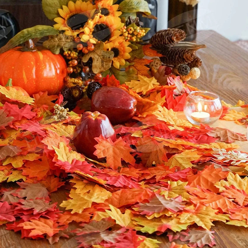feuilles artificielles automnales orange rouge jaune marron naturel decoration festive 9cm 7cm
