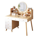 maquillage moderne tiroirs miroir plateau gris tiroirs blancs pieds bois naturel