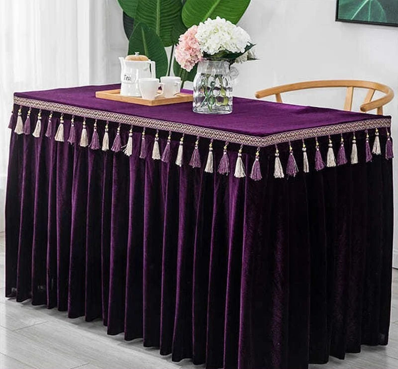 jupe table velours rouge blanc vert foncé gris violet classique réutilisable maison mariage banquet