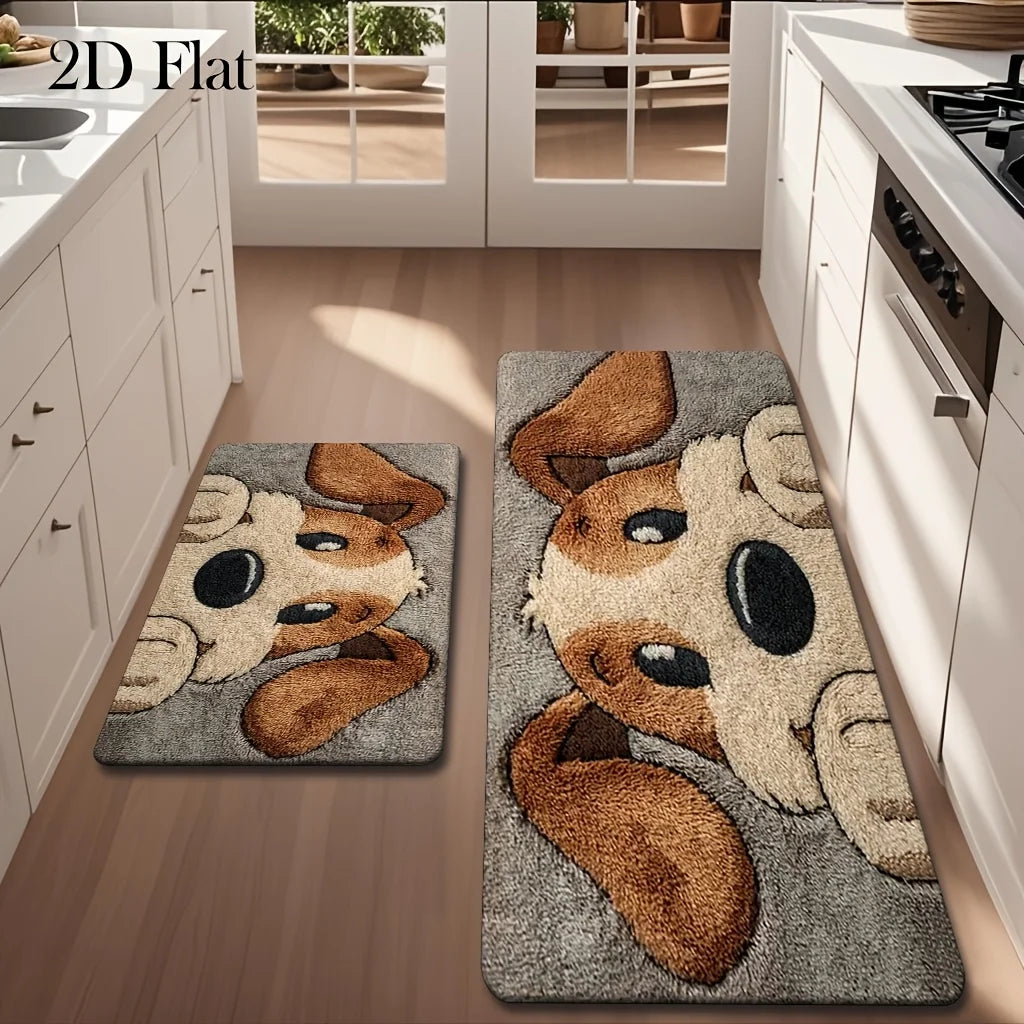 tapis doux marron gris chien dessin animé moderne intérieur décoration cuisine salon