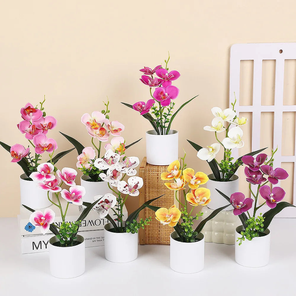 plantes artificielles orchidées rose jaune violet pots blancs modernes décoration intérieure