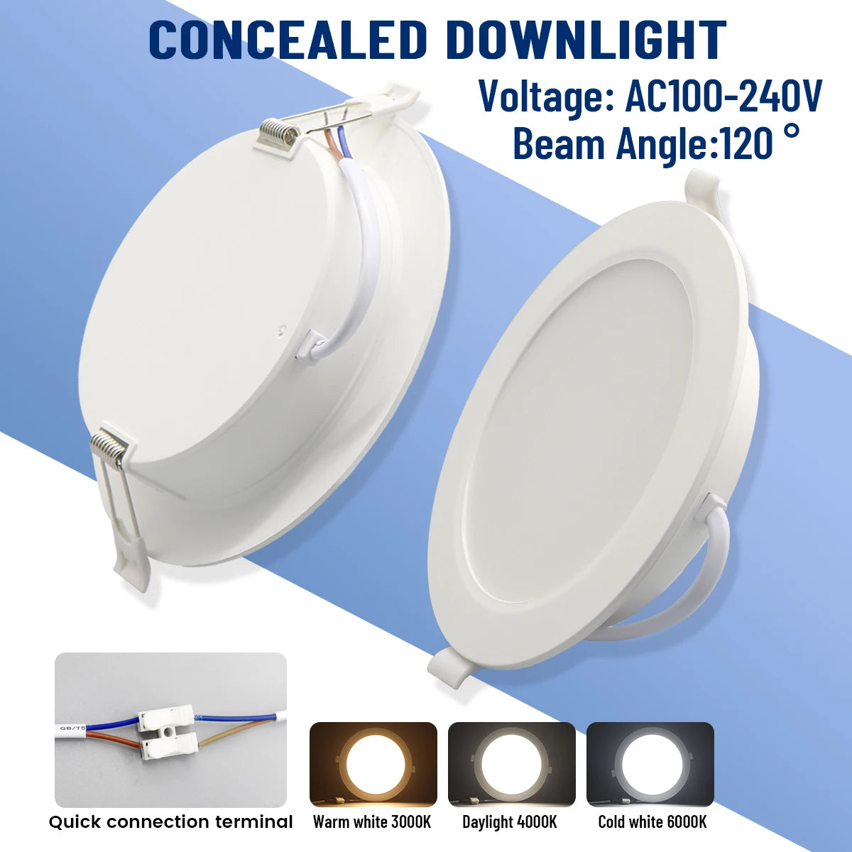 lampe encastrable led 10w 24w blanc moderne clips 3000k 4000k 6000k