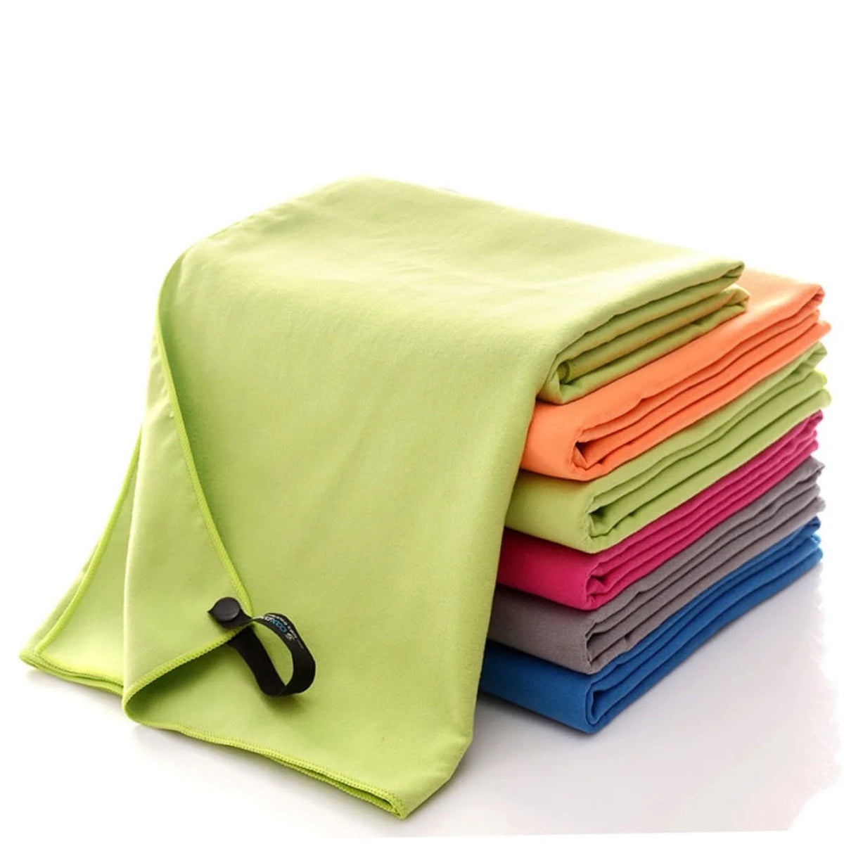 serviette bain microfibre rapide absorbante machine moderne anneau métallique uni vert orange rose gris