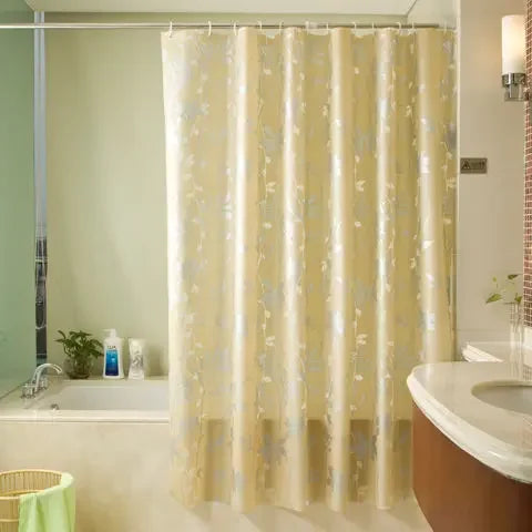 rideau douche moderne feuilles stylisées semi transparent beige gris 180cm 200cmversible