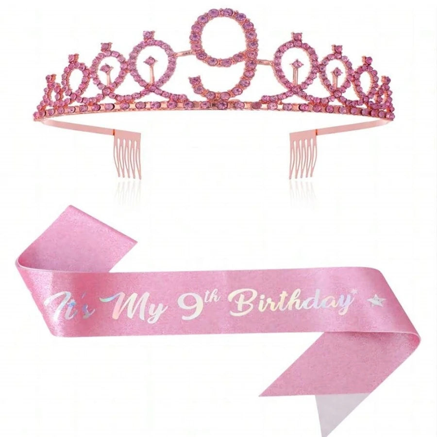 couronne anniversaire strass dorés ruban rose texte princesse fête cadeau favoris numéro anniversaire