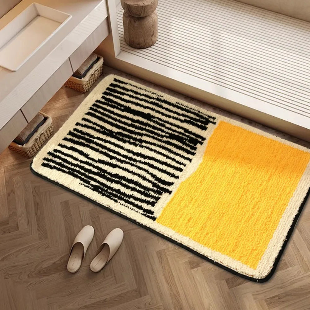 tapis moderne géométrique rayures horizontales points noir blanc salon chambre coucher polyester
