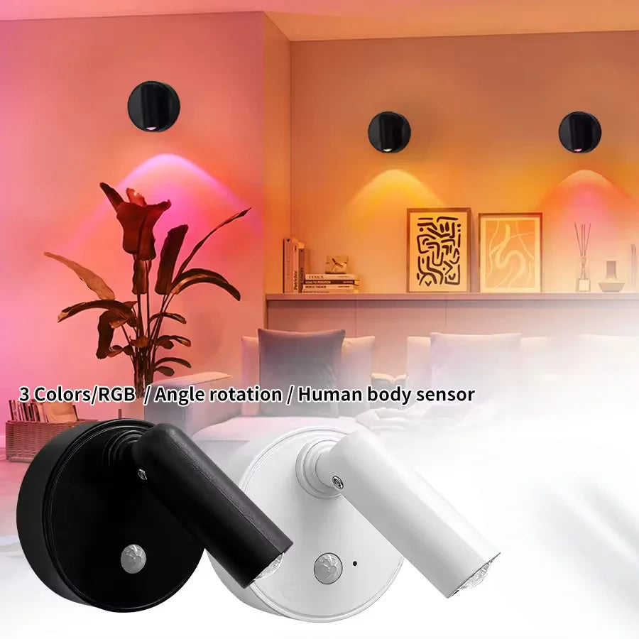 lampe murale led rechargeable détecteur mouvement blanc noir moderne bouton tactile changement couleur allumage
