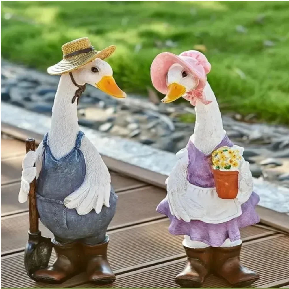 statues canards résine vêtements agricoles rustiques extérieur jardin decoration