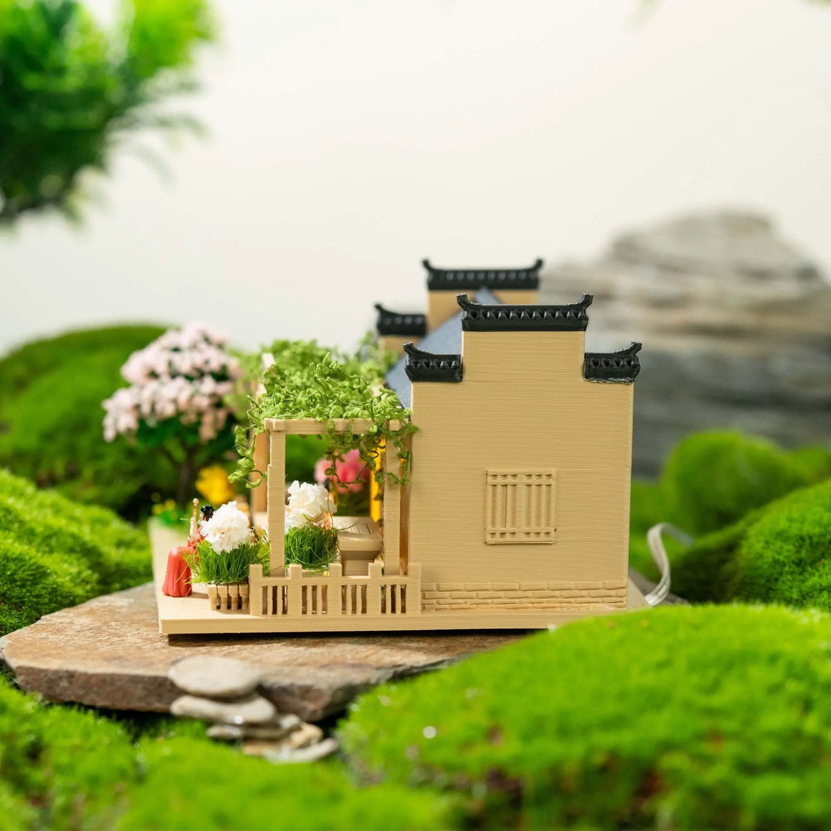 décoration miniature maison asiatique végétation artificielle figurines traditionnelles LED éclairageextérieur jardin tdaH