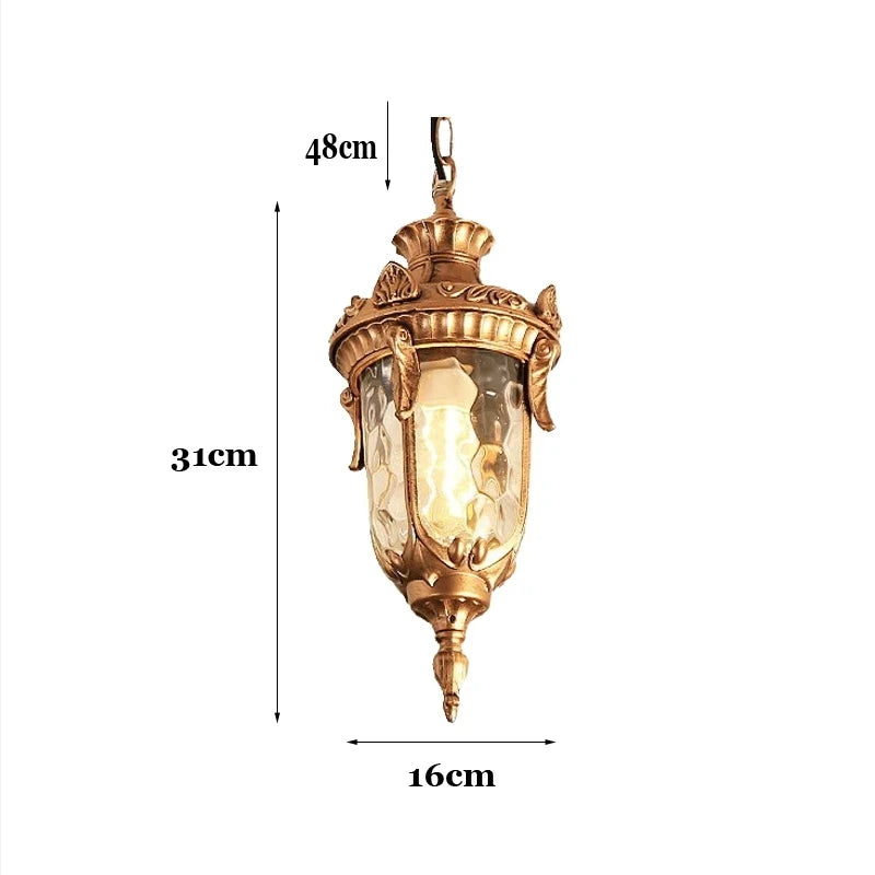Lampe suspendue or noir verre translucide classique baroque chaîne texture métallique motif sculpté