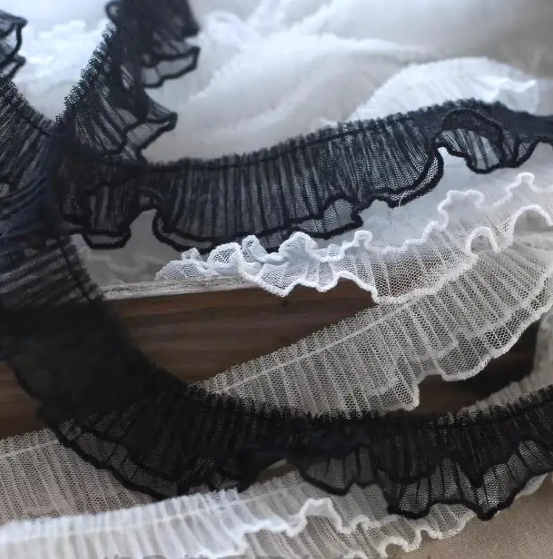 dentelle frangée bordure transparente polyester 3cm largeur décorative vintage romantique blanc noir gris