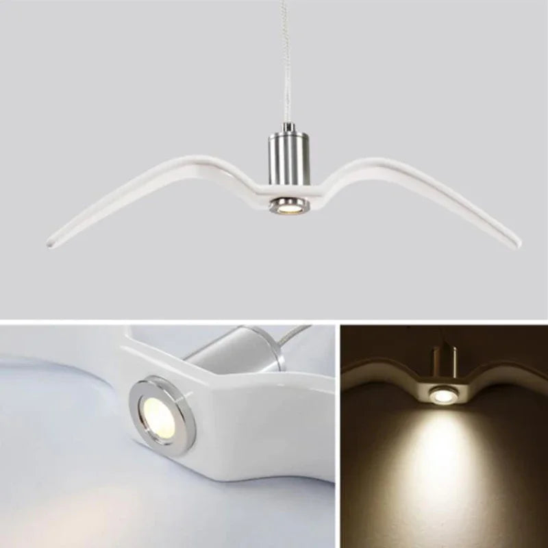 Suspension lumineuse moderne oiseau blanc opaque tringle ampoule intégrée chambre étude