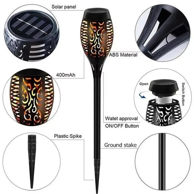 lampe solaire effet flamme moderne noire ip65 led spike jardinextérieur halloweenDecoration