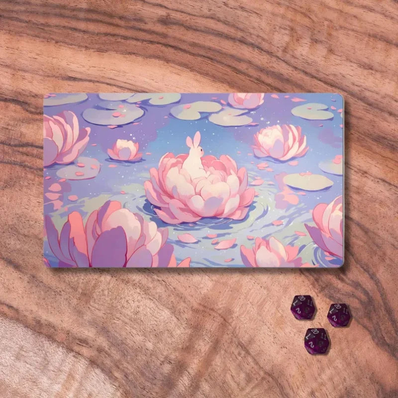 tapis souris violet rose moderne fleurs lotus fond bleu dés grande taille gaming