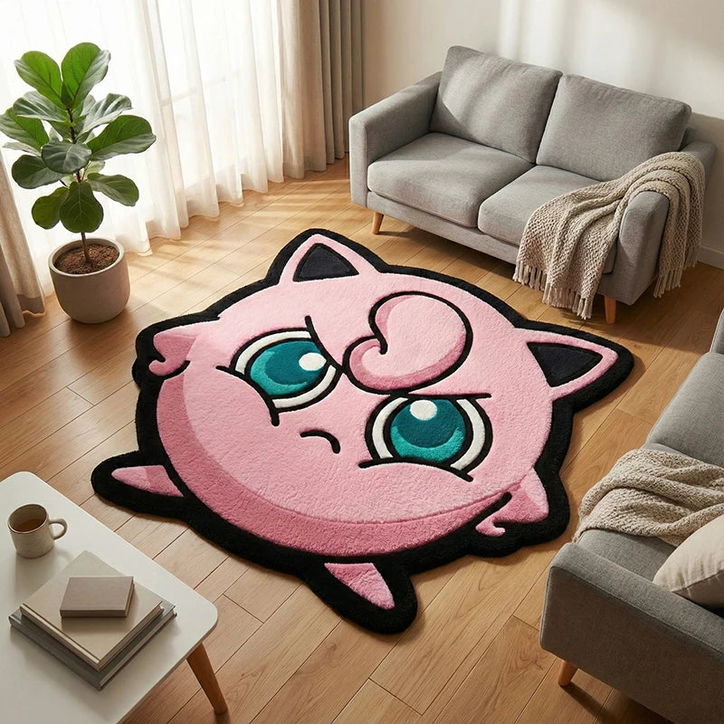 tapis jigglypuff rose clair visage pokemon doux velouté contemporain anti dérapant chambre enfants