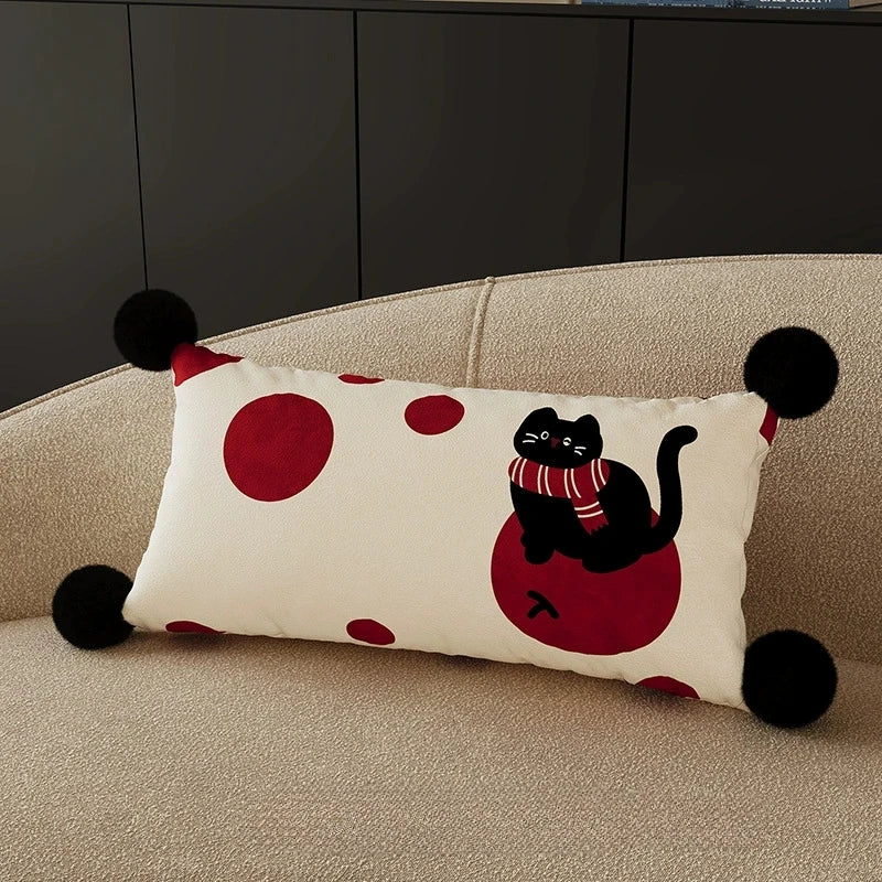 coussin housse chat noir foulard imprimé polyster rectangle décoration cartoon