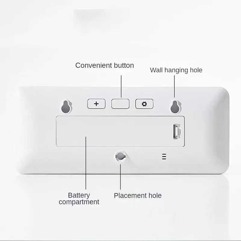 horloge numérique murale blanc noir affichage led température humidité minimaliste moderne