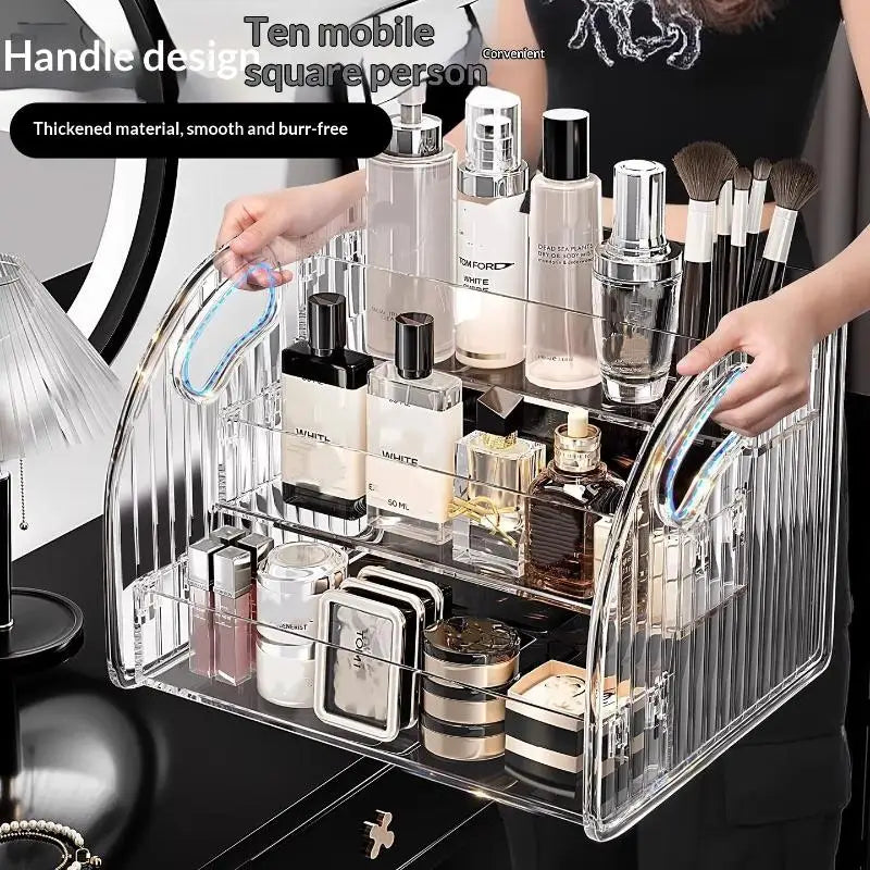 organisateur cosmétiques multi niveaux transparent moderne poignées rayures verticales calendrier stylos ruban adhésif boîtes