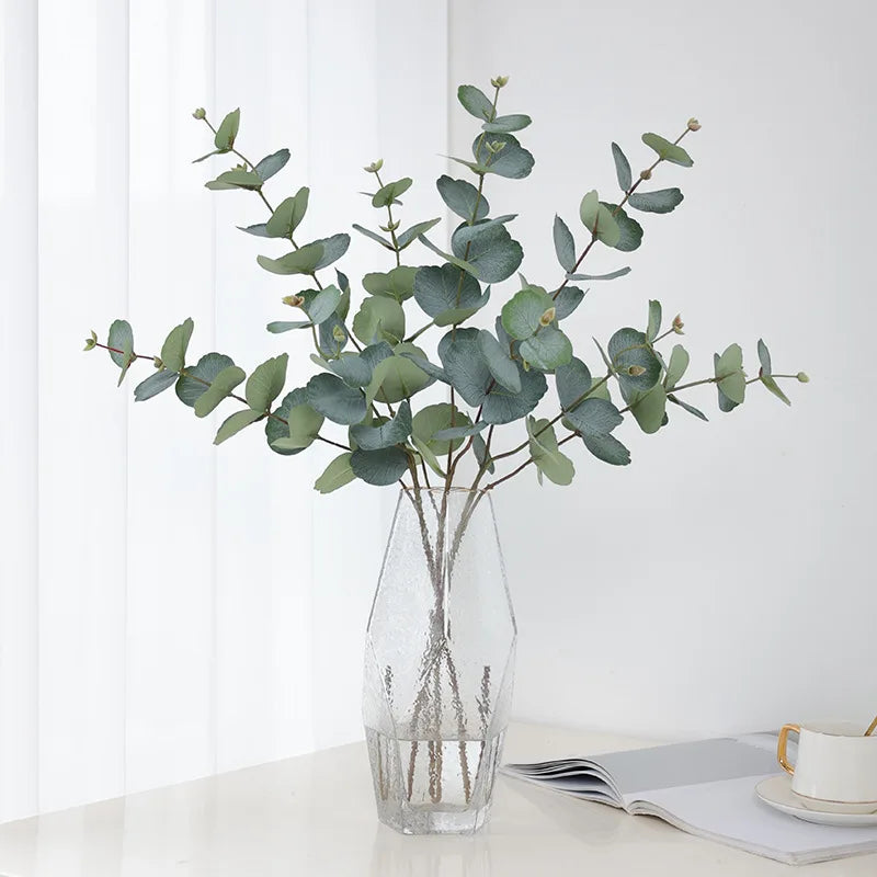 branche eucalyptus artificielle feuilles soie verte brun vase verre deco minimaliste naturelle intérieur autumn