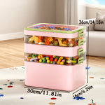 boîtes rangement transparentes empilables jouets colorés moderne poignées vert rose jaune